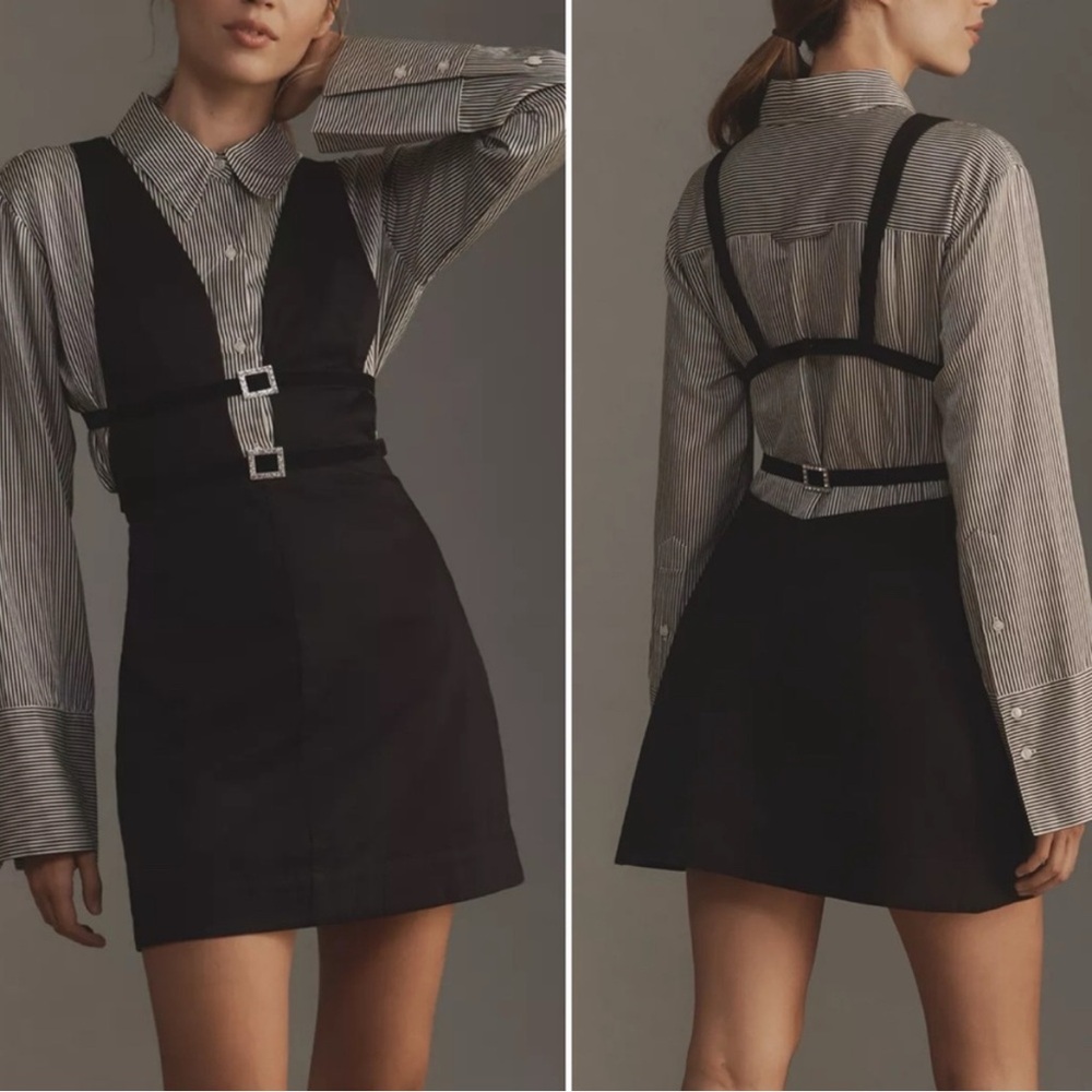 Maeve Glam Buckle Pinafore Mini Dress